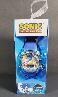 NIB Sonic The Hedgehog Digital Flashing LCD Kids Blue Wristwatch Accutime Sega